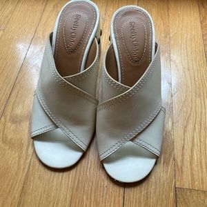 See by Chloe Cream Leather Studded Block Heel Mule
